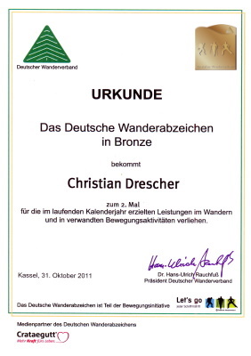 Deutsches Wanderabzeichen in Bronze zum 2. Mal