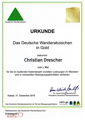 Deutsches Wanderabzeichen in Gold zum 3. Mal