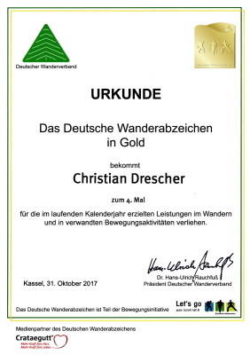 Deutsches Wanderabzeichen in Gold zum 4. Mal