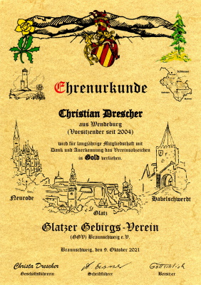 Glatzer Gebirgs-Verein - Vereinsabzeichen in Gold